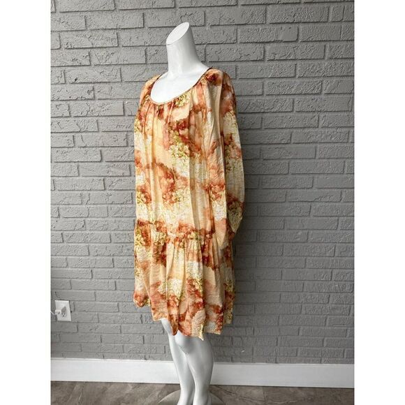 H&M Women peach Green Hydrangea Print Floral Ballon Sleeve Dress Size M - Picture 5 of 14
